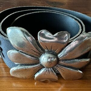 Black Antoniazzi Firenze Leather Belt with Silver Floral Buckle & Adornments